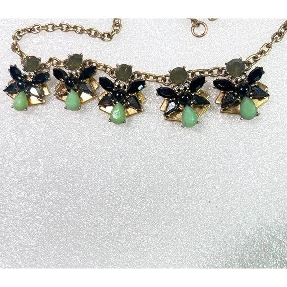 J.Crew 22" Statement Necklace W/ Green & Black Gemstone Accents On Gold-Tone - Picture 5 of 8